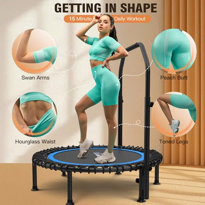 ANCHEER 40"/48" Foldable Mini Trampoline with Adjustable Handle for Adults - color: Blue, size: 48 inch