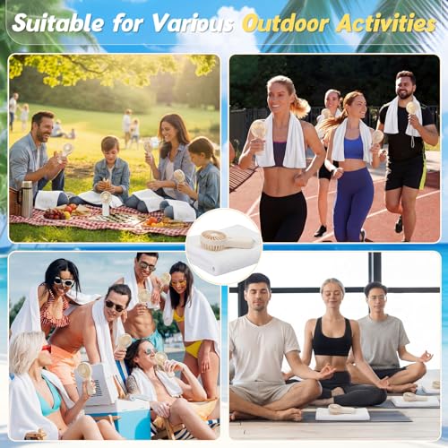 24 Pcs Summer Sets Includes 40"x12" Cooling Towels and Mini Handheld Fan Bulk, Workout Towel Sweat Towels for Hot Weather Gym, Portable Small Fan for Summer Team Travel Gifts (White)