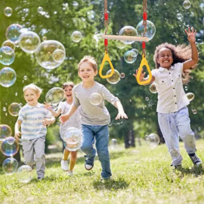 Trapeze Swing Bar Wooden Hanging Hoop Gymnastic Swing Rings with Adjustable Straps Yellow Trapeze for Kids
