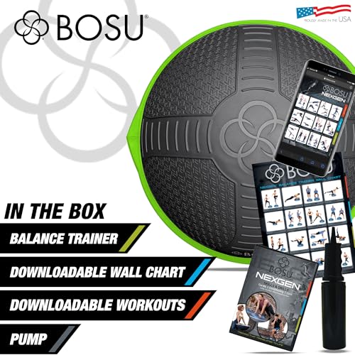 BOSU Nexgen Balance Trainer, Half-Ball Training Equipment, 65 cm Diameter, 300 lb Capacity - Burst-Resistant Stability Exercise Tool w/Non-Slip Base, Includes Hand Pump, Commercial-Grade - color: Cosmic Ash/Lime Green