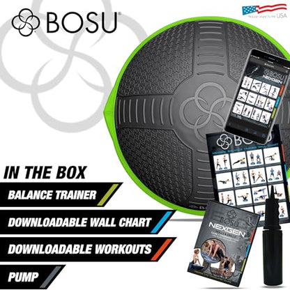 BOSU Nexgen Balance Trainer, Half-Ball Training Equipment, 65 cm Diameter, 300 lb Capacity - Burst-Resistant Stability Exercise Tool w/Non-Slip Base, Includes Hand Pump, Commercial-Grade - color: Cosmic Ash/Lime Green