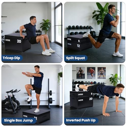 Stackable Plyo Box 6/12/20 Inch, Adjustable Plyometric Jump Box, Soft Foam Step Up Boxes for Home Gym Workouts, Soft Plyo Box for Professional Strength, HIIT, Step-Ups, and Training