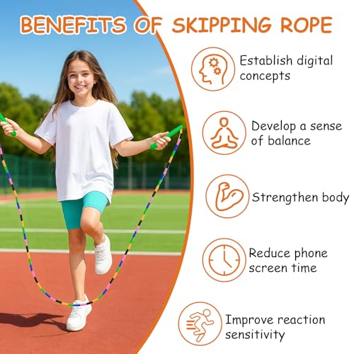 Beaded Jump Rope 1 Pack/2 Pack, ACEONE Segmented Skipping Rope for Kids Adults, Adjustable Tangle-Free Toddler Jumping Rope for Fitness Exercise Training - color: Rainbow Yellow