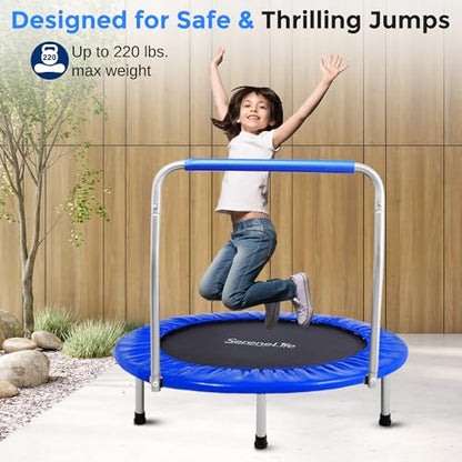 SereneLife 36″ Foldable Mini Trampoline for Kids - Compact Fitness Rebounder with Foam Handle - Safe, Stable Exercise Trampoline with 330lbs Max Load for Indoor/Outdoor Active Play & Exercise