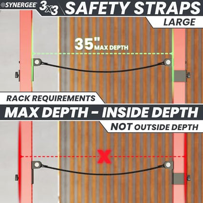 Synergee Safety Straps – Fits 2x2 2x3 3x3 Racks 750 lb - color: g) 3x3 x 35"