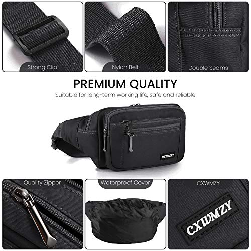 CXWMZY Fanny Packs For Women & Men Waist Pack Hip Bum Bag with Multi-Pockets Large Capacity Waterproof Casual Bum Bag for Disney Traveling Casual Cycling Running Hiking - color: Black_1