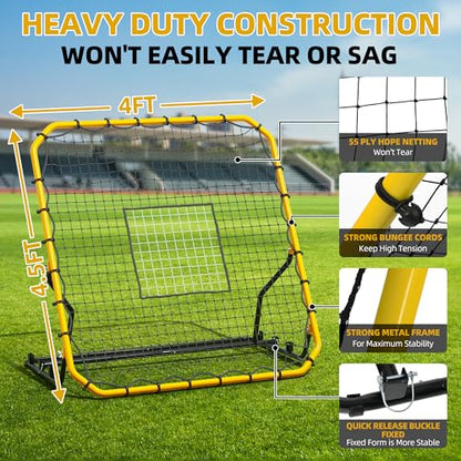 Baseball Rebounder Net, 4x4.5FT Volleyball Pitchback with 3 Adjustable Angles, Baseball & Softball Bounce Back Net for Ground, Line Drive, Fly Ball Return Settings Fielding Trainer