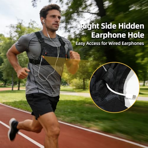 Running Vest for Men and Women, Lightweight Chest Pack with Phone Holder and Adjustable Strap, Reflective Water Resistant Chest Bag for Workouts, Cycling and Hiking (Black Camo) - color: Black Camo