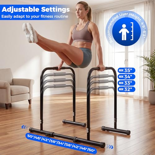 Goplus Adjustable Dip Bar, Heavy Duty Parallette Push Up Stand with 660 LBS Capacity, Anti-Slip Foam Grips, Portable Fitness Workout Dip Station for Home Gym, Calisthenics