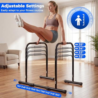 Goplus Adjustable Dip Bar, Heavy Duty Parallette Push Up Stand with 660 LBS Capacity, Anti-Slip Foam Grips, Portable Fitness Workout Dip Station for Home Gym, Calisthenics