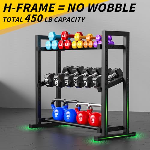 3-Tier Adjustable Dumbbell Rack, Weight Rack for Home Gym Storage, Heavy Duty Weight Stand for Dumbbells, Kettlebells & Free Weights, Space-Saving Dumbbell Rack Stand Only(Up to 450LB Capacity)