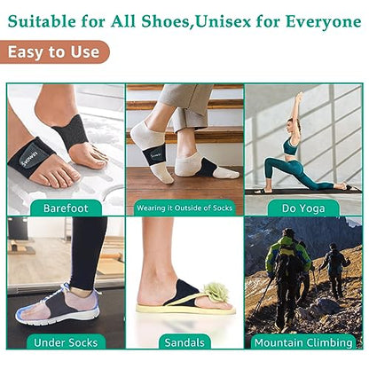 Arch Support Compression Sleeves for Flat Feet, Adjustable Velcro Plantar Fasciitis Braces for Fallen Arches, Unisex Orthotic Arch Support Wrap for High Arch, Feet Pain Relief