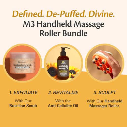 Lymphatic Drainage Massager with Cooling Steel Rollers for Body Sculpting, Cellulite & Sore Muscles, Grip-Friendly with Ergonomic Design for Arms, Thighs, Glutes and Stomach by M3 – Orange