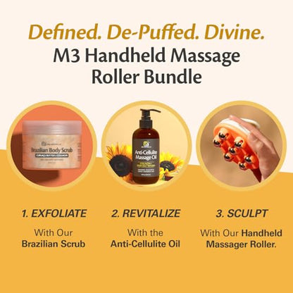 Lymphatic Drainage Massager with Cooling Steel Rollers for Body Sculpting, Cellulite & Sore Muscles, Grip-Friendly with Ergonomic Design for Arms, Thighs, Glutes and Stomach by M3 – Orange