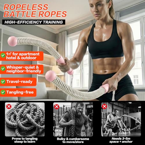 Ropeless Battle Ropes for Home Gym, Portable Cordless Weighted Battle Rope - size: Standard Pink