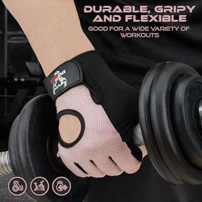 BEAST RAGE Fingerless Weight Lifting Gloves with Palm Protection Padding, Breathable Lightweight Gym Gloves for Men, Women, Weightlifting, Cycling, Exercise, Training Pull Up - color: Pink, size: Medium