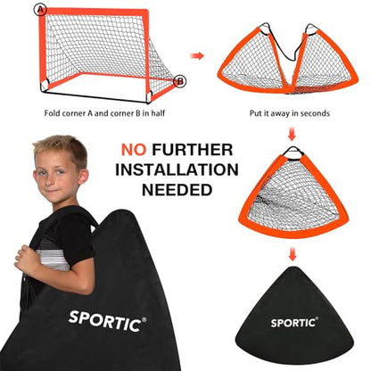 2 Pack 4' x 3' Soccer Goal Net Set, Pop Up Kids Practice Soccer Goals for Indoor and Outdoor.Portable Soccer Net with Carrying Bag & Ground Pegs, Perfect for Backyard, Field, Court