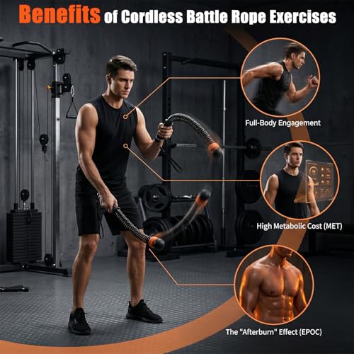 Ropeless Battle Ropes for Home Gym, Weighted Cordless Battle Ropes for Full Body Strength Building, HIIT and Cardio Training, Portable Workout Equipment with Adjustable Resistance for Men & Women