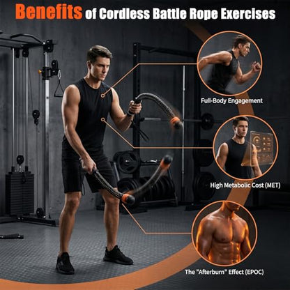 Ropeless Battle Ropes for Home Gym, Weighted Cordless Battle Ropes for Full Body Strength Building, HIIT and Cardio Training, Portable Workout Equipment with Adjustable Resistance for Men & Women