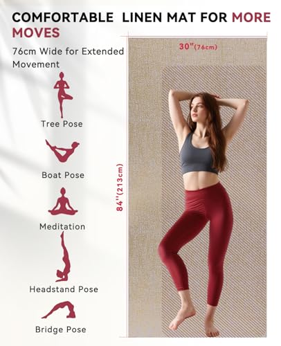 HAPBEAR Extra Large Yoga Mat (84''x30'') - 1/4'' Thick Durable Natural Linen, Non-Slip & Tear-Resistant - Perfect for Home Yoga Workouts, Meditation, Pilates, Floor Exercises & Fitness - Free Carrying Bag Included - color: Brown