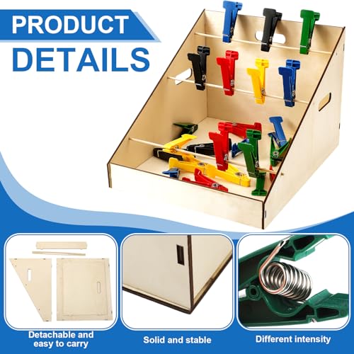 25 Pcs Graded Pinch Pin Exerciser, Finger Exerciser Hand Exercise Equipment with Wooden Storage Stand Occupational Trainer Tools Pinch Hand Clips for Conditioning Grip Strength Trainer