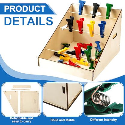 25 Pcs Graded Pinch Pin Exerciser, Finger Exerciser Hand Exercise Equipment with Wooden Storage Stand Occupational Trainer Tools Pinch Hand Clips for Conditioning Grip Strength Trainer
