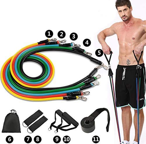 Exercise Resistance Bands Set, Fitness Set for Mens Women, Set with 5 Fitness Tubes, Handles, Door Anchor, Ankle Straps, Carrying Pouch