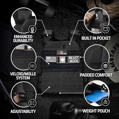 Amstaff Tactical Weighted Vest - Adjustable Weight Vests - Versatile Wearable Vest for Fitness Workouts, Strength and Endurance Training, Running - color: Multicam Black, style: 10 LB