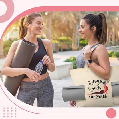 2 Pack Yoga Mat Bags Tote Canvas Gym Tote Bags Gift for Women Pilates Mat Carrier Carryall Shoulder Bag for Office, Workout, Pilates, Travel, Beach and Gym Gift for Yoga Lover Mothers Day