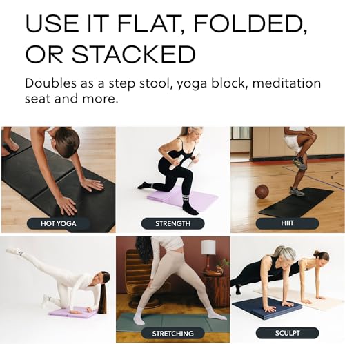 Stakt Foldable Yoga Mat Pro, 2 in 1 with Premium Textured Grip, Non Slip, Folding Exercise and Fitness Mat for Pilates, Strength Training, and High Impact Workouts - color: Black