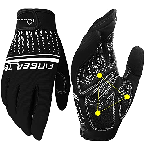 FINGER TEN Workout Gloves Full Finger with Padding 1 Pair - color: Black, size: Large
