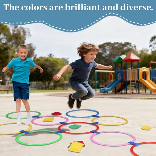 Multi-Game Hopscotch Set with Toss Bean Bags, Hopscotch Ring Game for Kids, Outdoor Physical Games Promoting Coordination, Durable Playground Toys for Boys and Girls