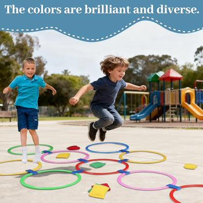 Multi-Game Hopscotch Set with Toss Bean Bags, Hopscotch Ring Game for Kids, Outdoor Physical Games Promoting Coordination, Durable Playground Toys for Boys and Girls