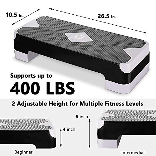 Adjustable Workout Aerobic Stepper, Aerobic Exercise Step Platform with 2 Risers, Exercise Step Deck for Fitness, 26.5" Trainer Stepper with Non-Slip Surface Home Gym & Extra Risers Options - color: Gray&Black
