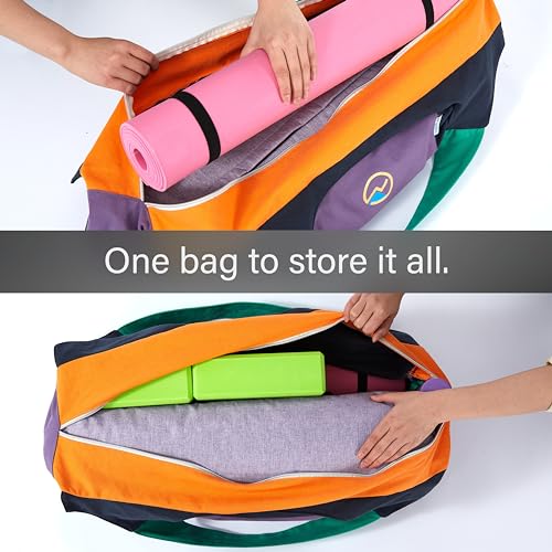 Yoga Bags and Carriers Fits All Your Stuff, Extra Large Yoga Mat Bag Full Zip Yoga Mat Bag with 3 Zipper pockets - color: Black-Multicolor