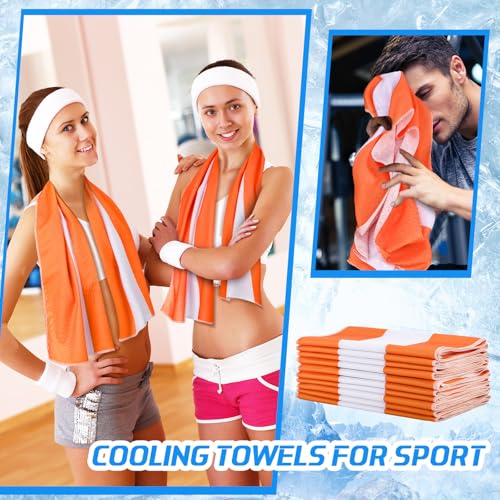 20 Pieces Cooling Towels Bulk for Neck and Face 40 x 12 Inch Double Layer Microfiber Soft Breathable Chilly Orange Cold Towels for Gym Yoga Camping Running Workout Travel Sports