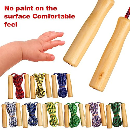 Shappy 24 Pcs Jump Rope Bulk 7.25 ft Adjustable Cotton Skipping Rope with Wooden Handle Braided Fitness Jumping Rope for Training Outdoor Exercise Fun Activity Party Favor