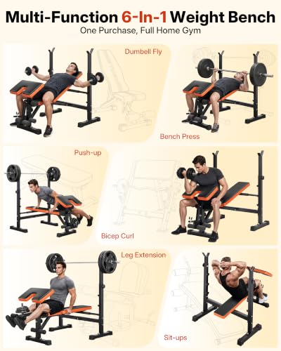 YOLEO 6 in 1 Adjustable & Foldable Weight Bench Set for Bench Press