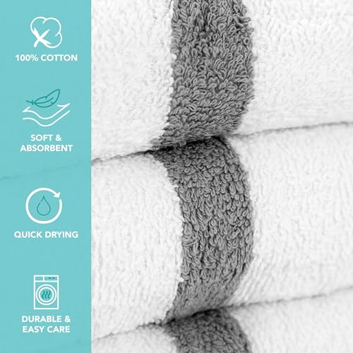 Arkwright White Hand Gym Towels - Pack of 12 - Bulk 100% Cotton Soft Quick Dry Sweat Absorbent Hotel Quality Towels for Workout, Bathroom, Spa, Pool, 16 x 27 in, Grey
