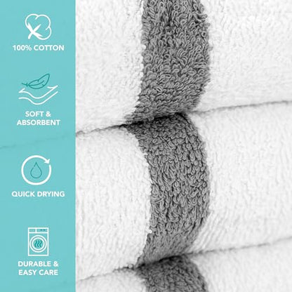 Arkwright White Hand Gym Towels - Pack of 12 - Bulk 100% Cotton Soft Quick Dry Sweat Absorbent Hotel Quality Towels for Workout, Bathroom, Spa, Pool, 16 x 27 in, Grey