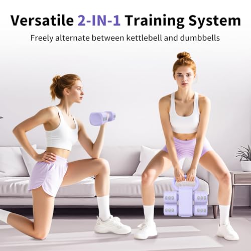 Hezeyferg 2-in-1 Adjustable Dumbbells Set, 4 Levels Weight Dumbbells Set for Women Men, Each 2.2/3.3/4.4/5.5lb Hand Weights with Kettlebell Form for Home Gym Exercise Training
