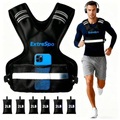 Adjustable Weighted Vest for Women and Men, 4-10lb/11-20lb/20-32lb Weight Vest with 6 Ironsand Weights, Body Weight Vest Exercise Set with Reflective Strip for Strength Training and Workout - size: 20-32lb