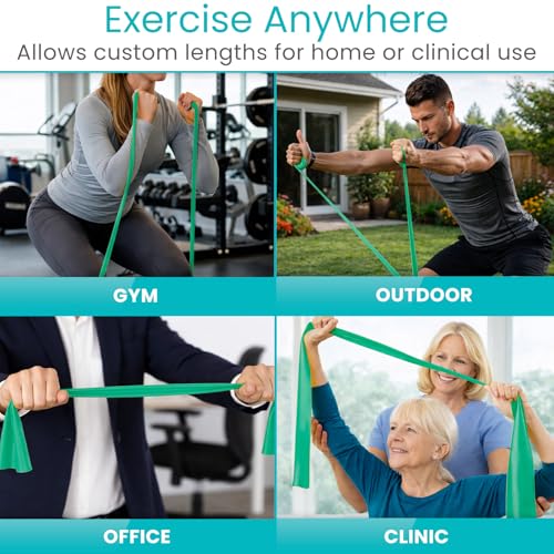 Vive Professional Resistance Bands - 25 Yard Non-Latex Roll for Physical Therapy, Lower and Upper Body Exercise Workout - Straight Elastic for Strength Training, Rehabilitation, Women, Men - color: Green