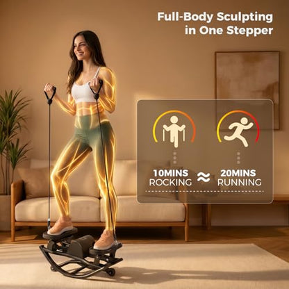 Rock Stepper Side to Side with Resistance Bands & Non-Slip Mat, 250LBS Loading Capacity, Digital Monitor, Lateral Rocking Stepper for Exercise at Home, Low-Impact Fitness for Knees and Joints