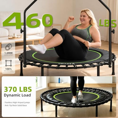40"/46"/50" Bungee Rebounder Trampoline for Adults, 460LBS Low Impact Quiet Foldable Mini Trampoline, Easy Assembly Indoor Fitness Rebounder with Handle for Whole-Body Workout