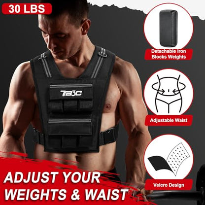 Adjustable Weighted Vest Men and Women 20lbs/ 30lbs/ 40lbs Weights with Reflective Stripe, Weight Vest Woman Workout Vest for Strength Training,Running & Walking - size: 30 LB