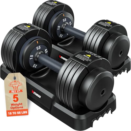 Rendpas Adjustable Dumbbells Set of 2, 5-in-1/10-in-1/16-in-1 Quick-Lock Hand Weights 25/55/80 lbs Pair, Anti-Slip Handle Free Weights Set for Home Gym Strength Training for Men Women - color: Classic Black-55LBS Pair-5 Weights