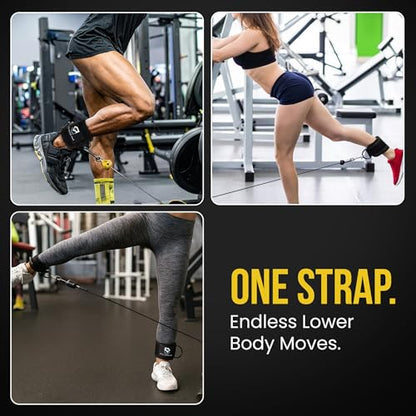 Bay Gear Co. Ankle Straps – Strong Hook and Loop System & Neoprene Padded for Cable Machine Glute Workouts, Slick Black Stainless Steel D Ring, Adjustable Fit, Different Design, Single/Pair.