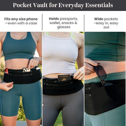 Low-profile Running Belt with Water Bottle Pocket – Adjustable No-Bounce Travel Money Belt and Fanny Pack with 3 Zippered Pockets & Key Clip - Fits Any Size Phone, Passport & More - size: Medium
