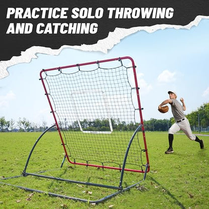 Heavy Duty Baseball Rebounder Net Pitchback, Baseball and Softball Bounce Back Net for Ground, Line Drive, Fly Ball Return Settings Fielding Trainer